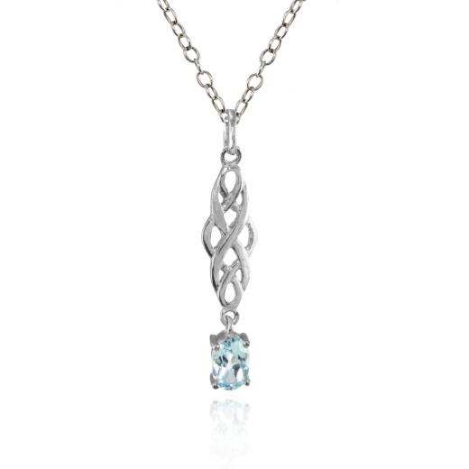 Sterling Silver Blue Topaz Oval Celtic Knot Dangling Drop Necklace