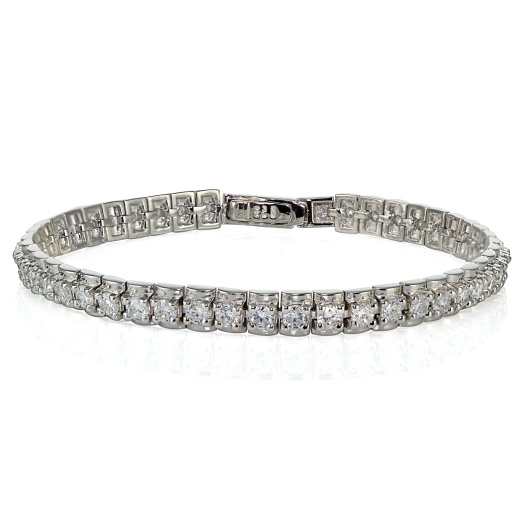 Sterling Silver Cubic Zirconia 3Mm Bar Tennis Bracelet