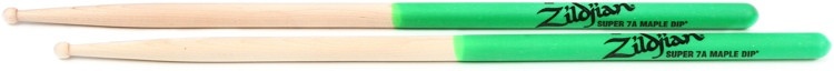 Zildjian Maple Dip Series Drumsticks - Super 7A - Wood Tip - Green