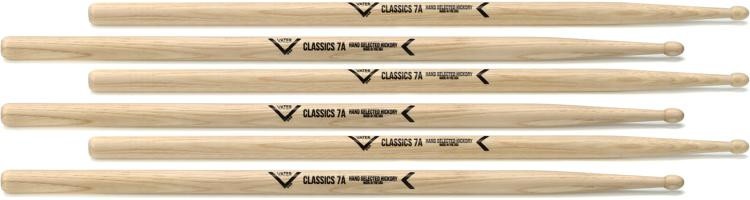 Back In Stock! Vater Classics Drumsticks 3-Pack - 7A - Wood Tip