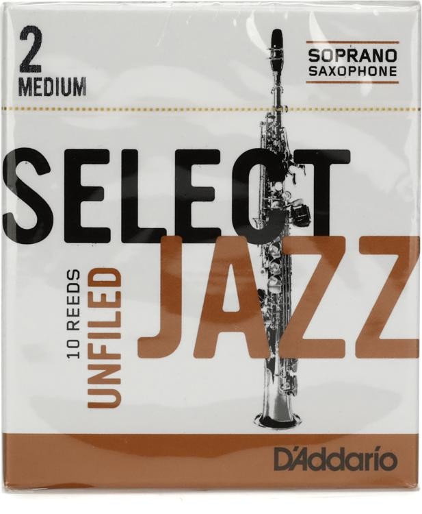 D'addario Rrs10ssx2m - Select Jazz Unfiled Soprano Saxophone Reeds - 2 Medium (10-Pack)