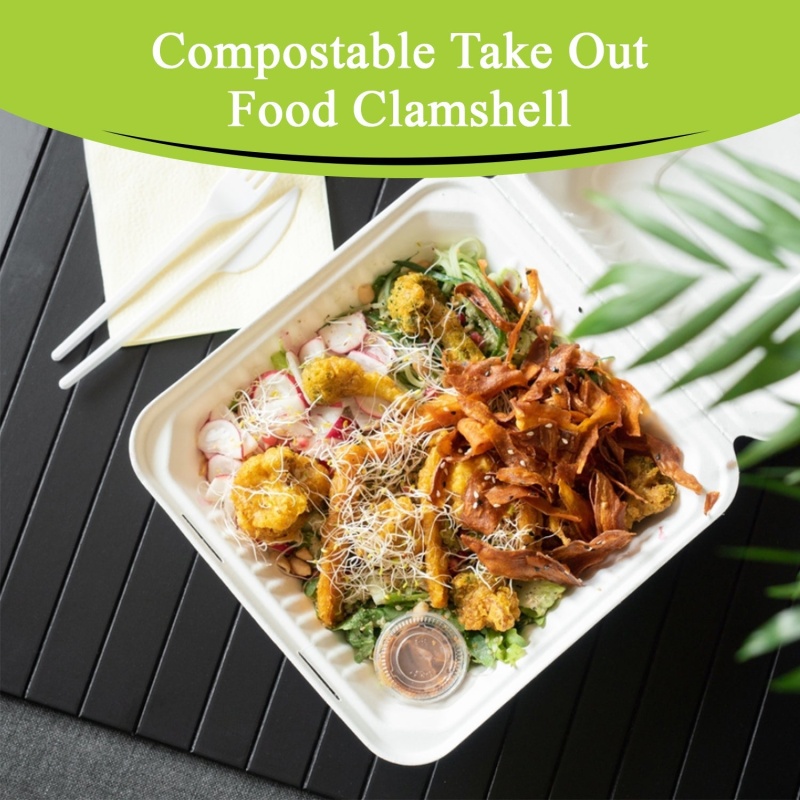 Three Leaf 9" X 9" 1 Compartment Bagasse Clamshell, 200 Ct. (2 Packs Of 100), 200 / Units Per Case