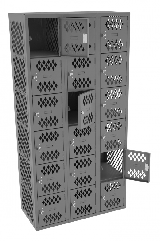 6 High Ventilated Box Locker - Three Wide, No Legs (Assembled)