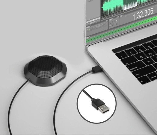 Ultra-High Gain USB Boundary Microphone with 6.5 Foot Cable – Plug and Play – Made in USA