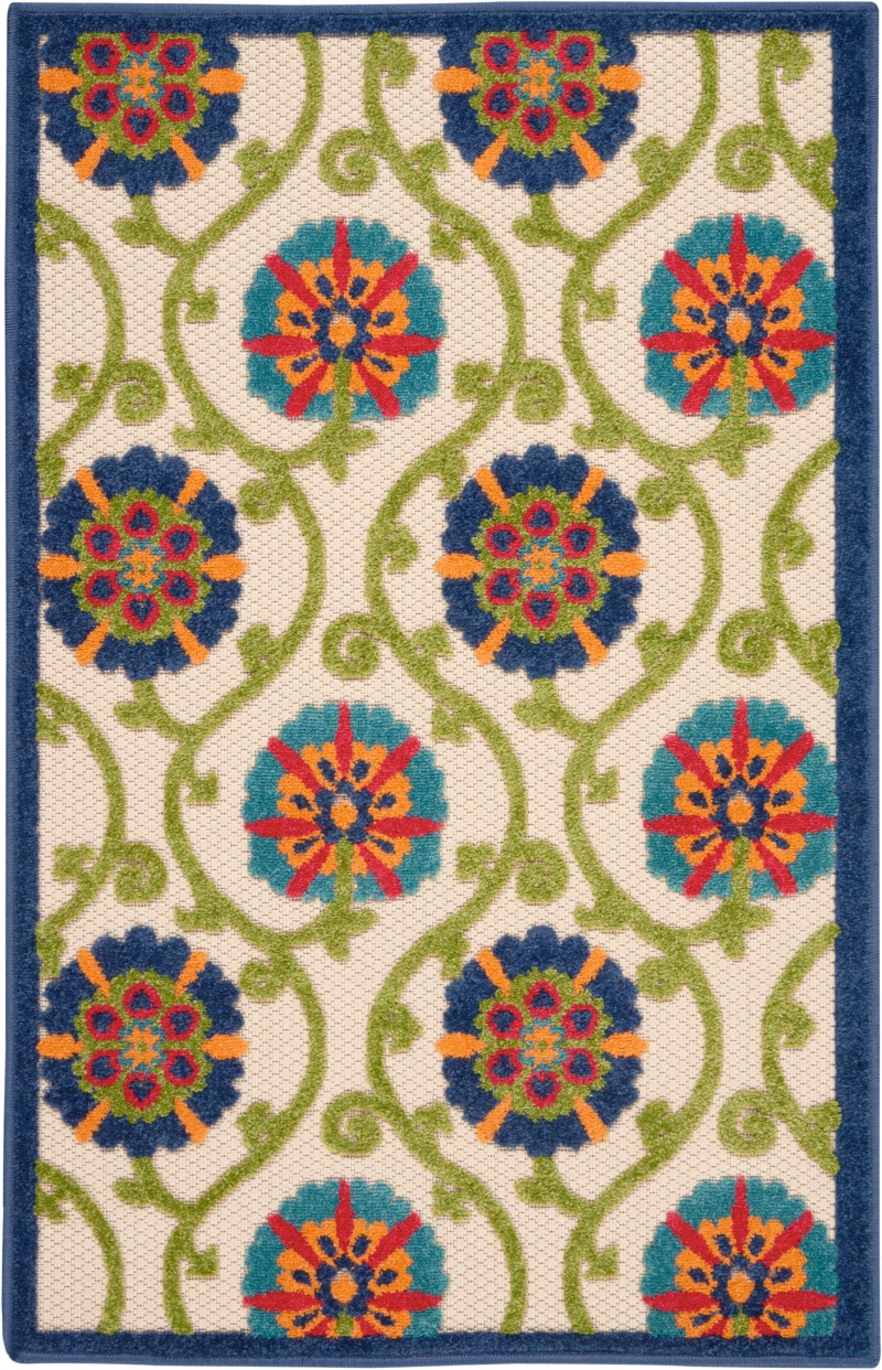 Aloha Blue / Multicolor Polypropylene Contemporary Area Rug