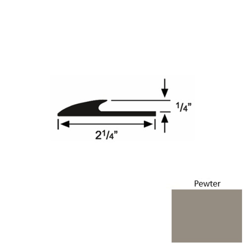Solid 38 Pewter Rubber Glue Down Carpet Edge - 2 1/4" X 9 Ft (108") X 1/4"