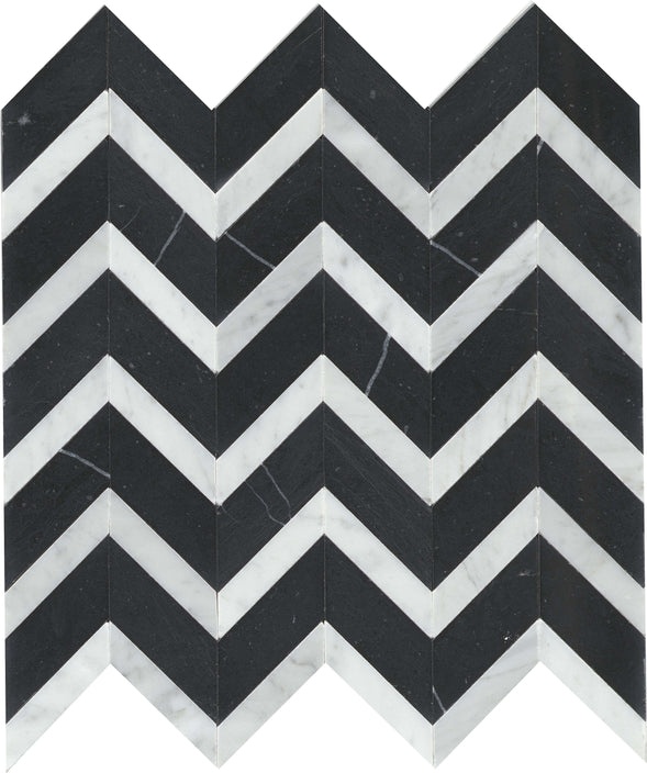 Bizou Black / White Marble Mosaic - Chevron - Polished