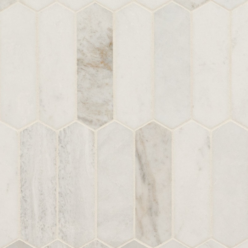 Arabescato Venato White Marble Mosaic - Picket Fence - Honed