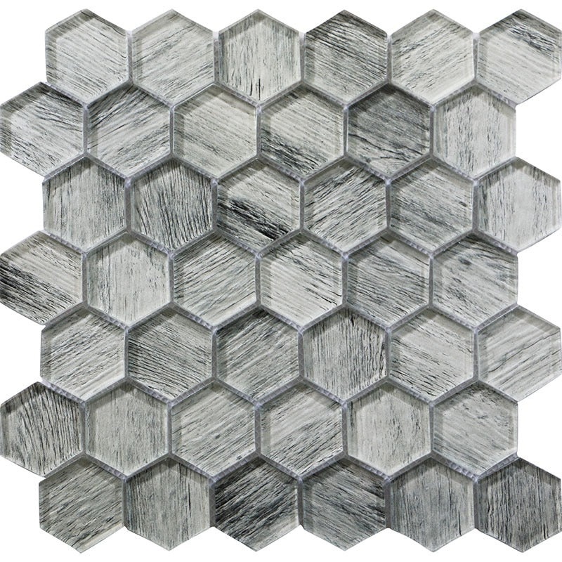 Sierra Silver Pine Glass Mosaic - 1.9" X 1.9" Hexagon - Glossy