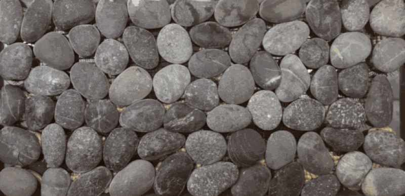 Island Rock Interlocking Swarthy Black Pebble Mosaic - 10 1/2" X 10 1/2" - Honed