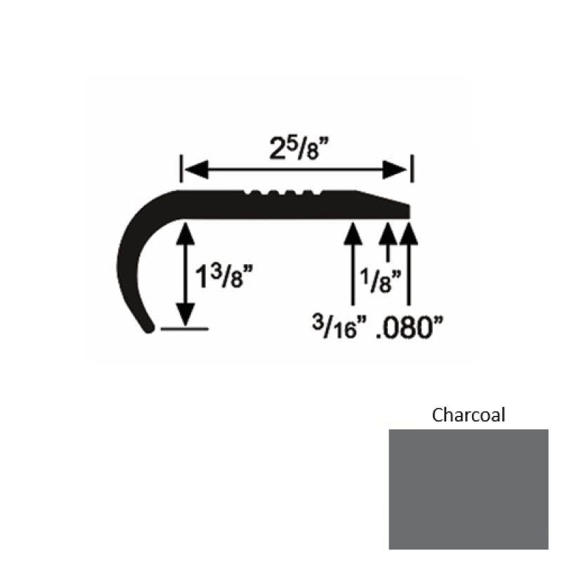 Solid 04 Charcoal Rubber Residential Stair Nosing (Rd) - 2 5/8" X 9 Ft (108")