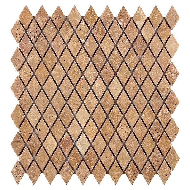 Noche Cross Cut Travertine Mosaic - 1" X 2" Diamond - Tumbled