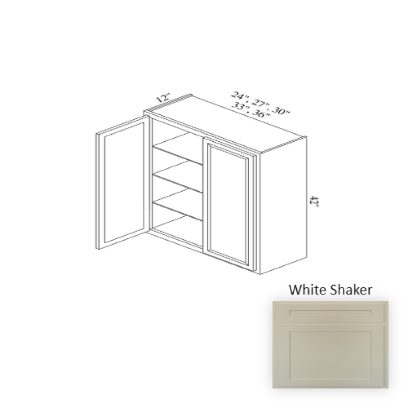 W3642 White Shaker Wood Kitchen Wall Cabinet - 36" X 42" X 12" (Assembly Required) - White Shaker