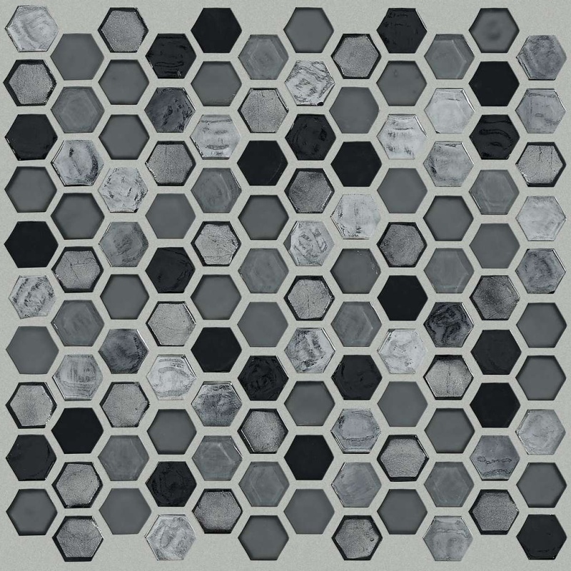 Molten Glass Cs52v Obsidian Glass Mosaic - Hexagon - Glossy