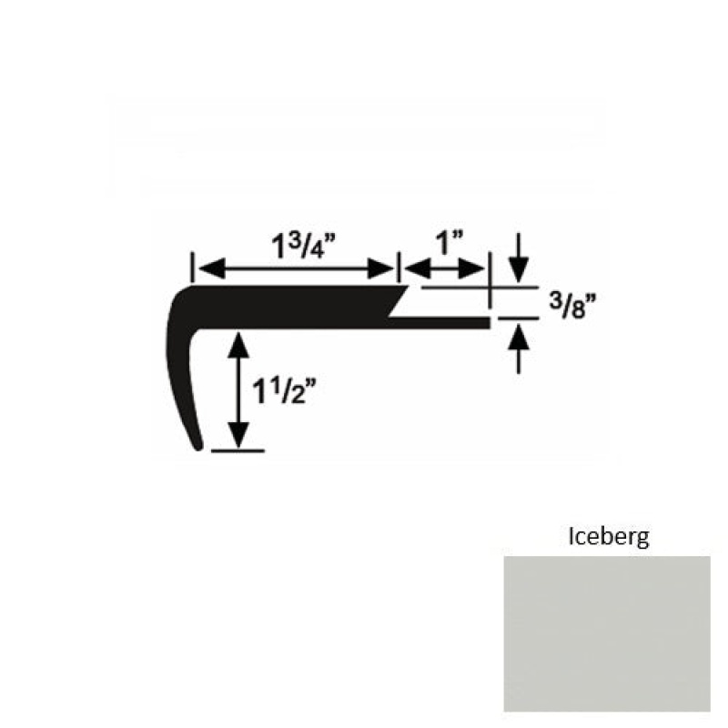 Solid 11 Iceberg Rubber Single Flange Carpet Stair Nosing (Sq) - 1 3/4" X 9 Ft (108")