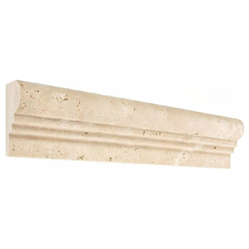 Ivory Cross Cut Travertine Liner - 2 1/2" X 12" Double Step Chair Rail - Unfilled & Honed