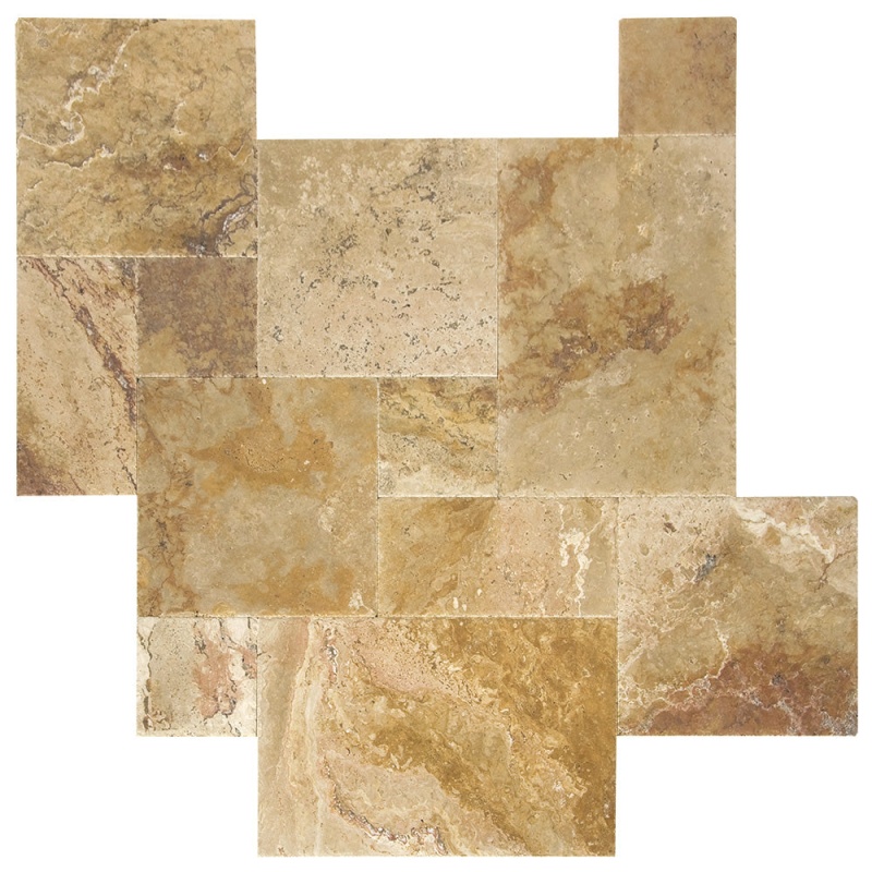 Antique Blend Travertine Versailles Pattern - Chiseled & Brushed - Various Sizes