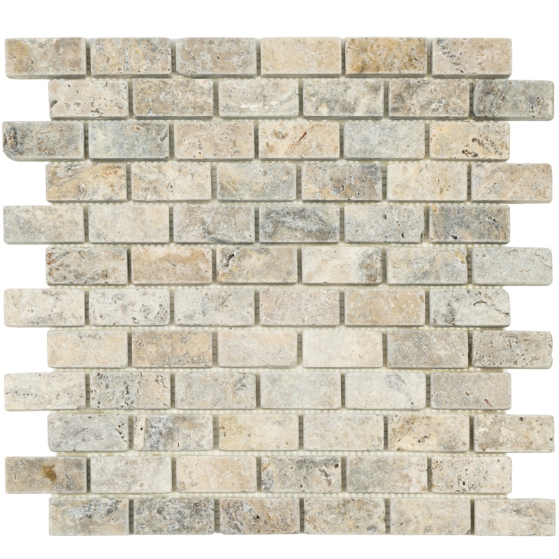 Nordic Silver Travertine Mosaic - 1" X 2" - Tumbled