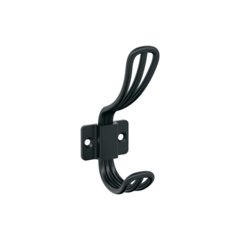 Vinland Zinc Double Prong Decorative Hook - Matte Black - 4 11/16" (119 Mm) Length