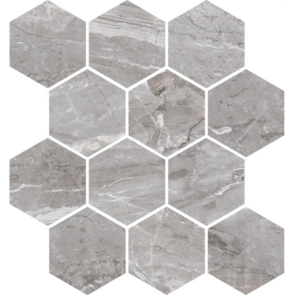 Venatura Pewter Porcelain Mosaic - 3" Hexagon
