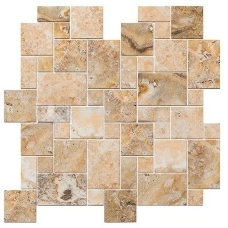 Antico Onyx Travertine Mosaic - Mini Versailles Pattern - Tumbled