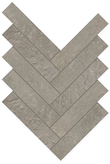 Rekindle Medium Grey Porcelain Mosaic - 2" X 6" Herringbone - Matte