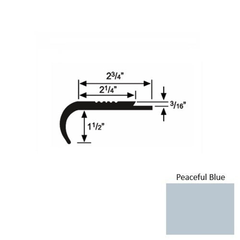 Solid 08 Peaceful Blue Rubber Underlap Stair Nosing (Rd) - 2 3/4" X 9 Ft (108")