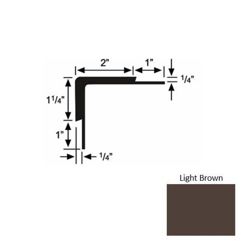 Solid 16 Light Brown Rubber Double Flange Carpet Stair Nosing (Sq) - 2" X 9 Ft (108")