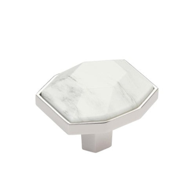 Carrione Zinc Cabinet Knob - Marble White / Polished Nickel