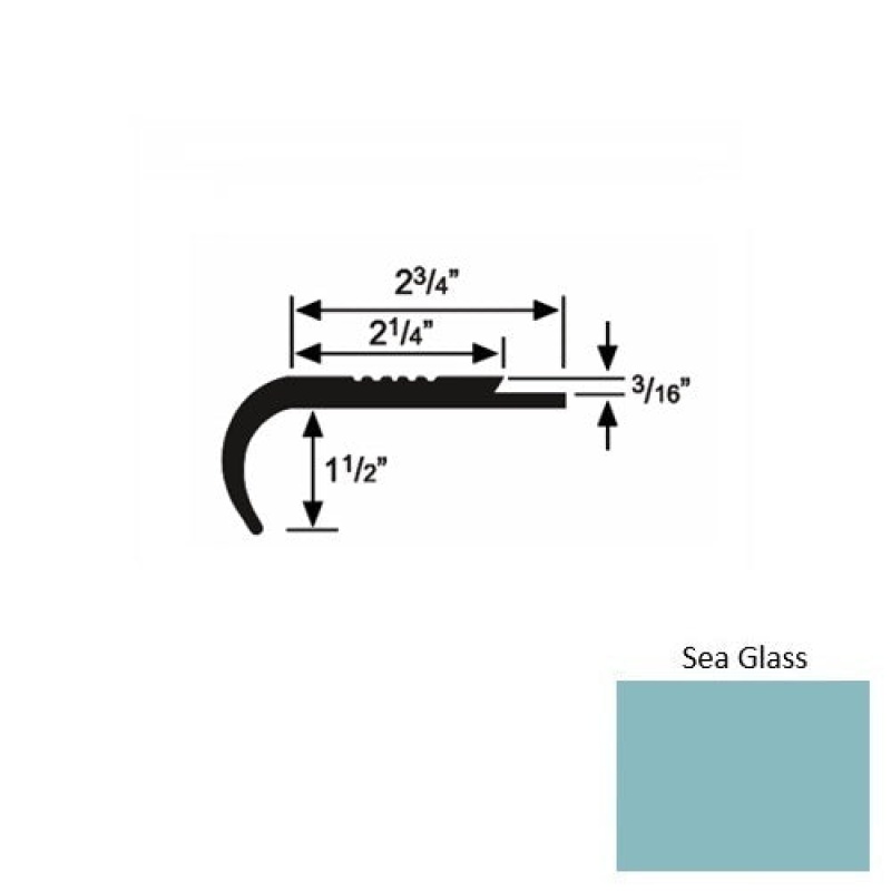 Solid 08 Sea Glass Rubber Underlap Stair Nosing (Rd) - 2 3/4" X 9 Ft (108")