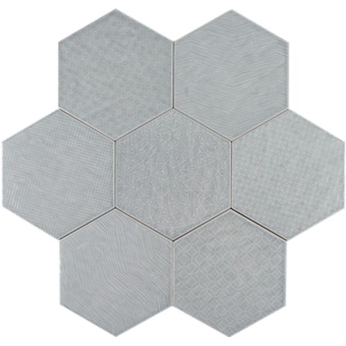 Albatross Grey Deco Ceramic Tile - Matte 7" x 8" Hexagon