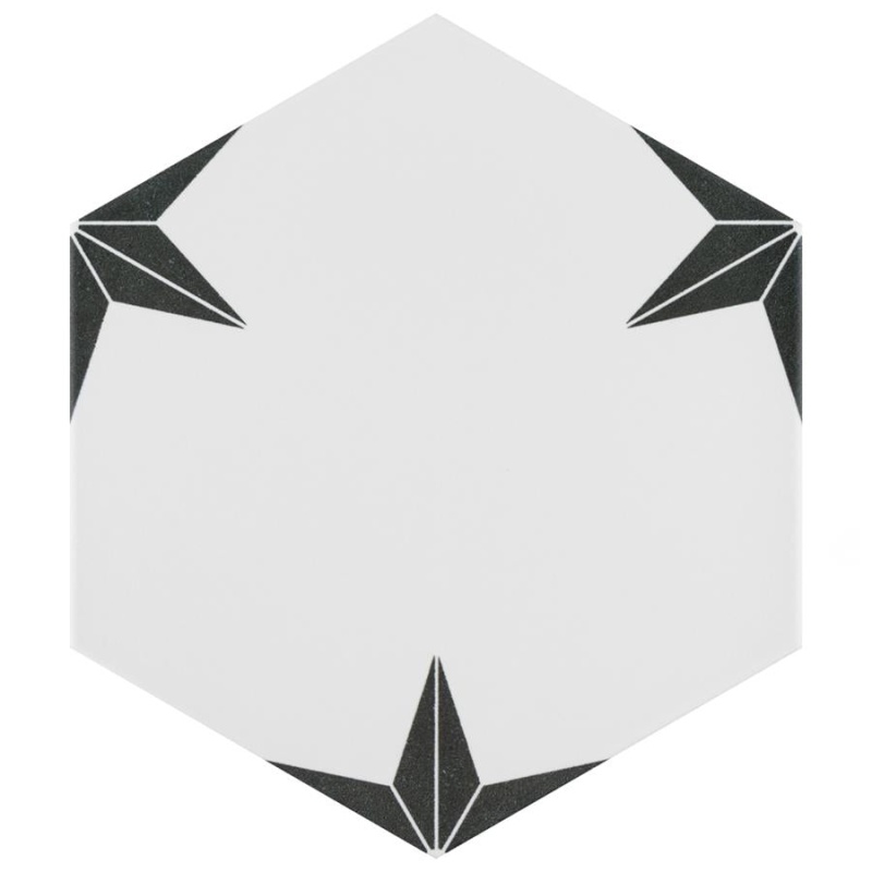 Stella Nero Porcelain Tile - Satin - 8 5/8" X 9 7/8" Hexagon