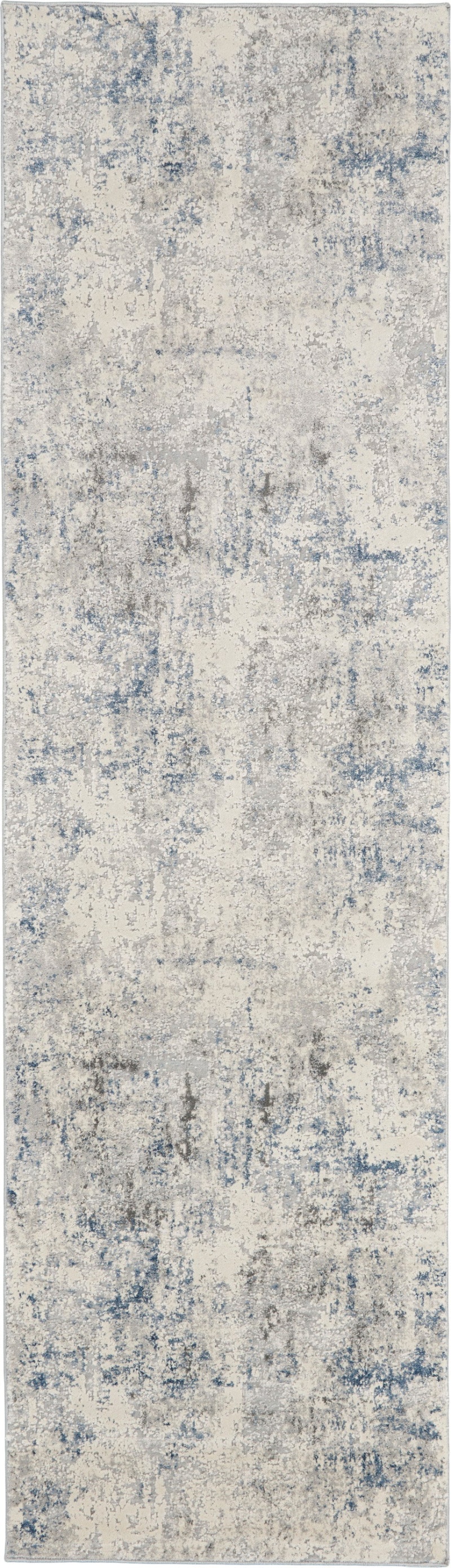 Rustic Textures Rus07 Ivory / Grey / Blue Synthetic Fibers Modern Area Rug – 8 Ft Runner
