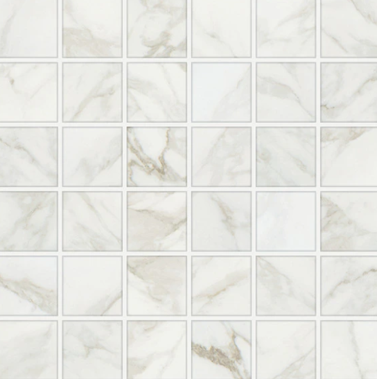 Marble Obsession Arabescato Porcelain Mosaic - 2" X 2" - Matte