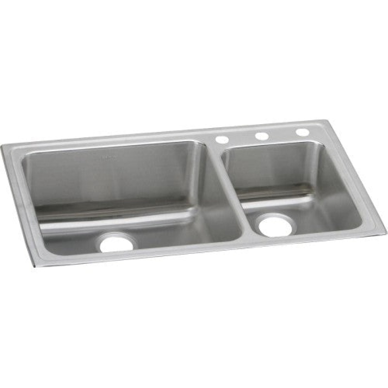 Lfgr37223 Lustertone Classic Stainless Steel Drop In Double Bowl Kitchen Sink - 37" X 22" X 10" With 3 Holes - Stainless Steel