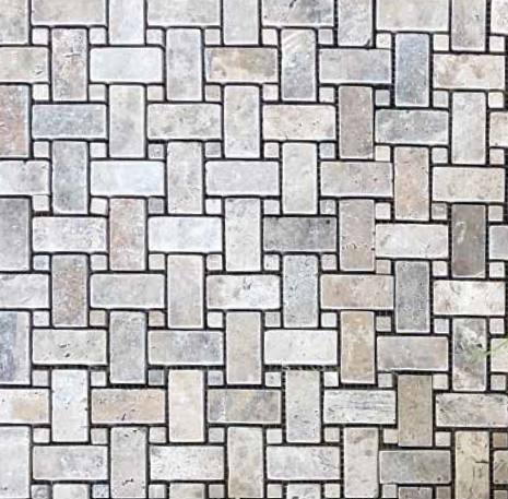 Philadelphia Travertine Mosaic - 1" X 2" Basket Weave With Philly Dots - Tumbled