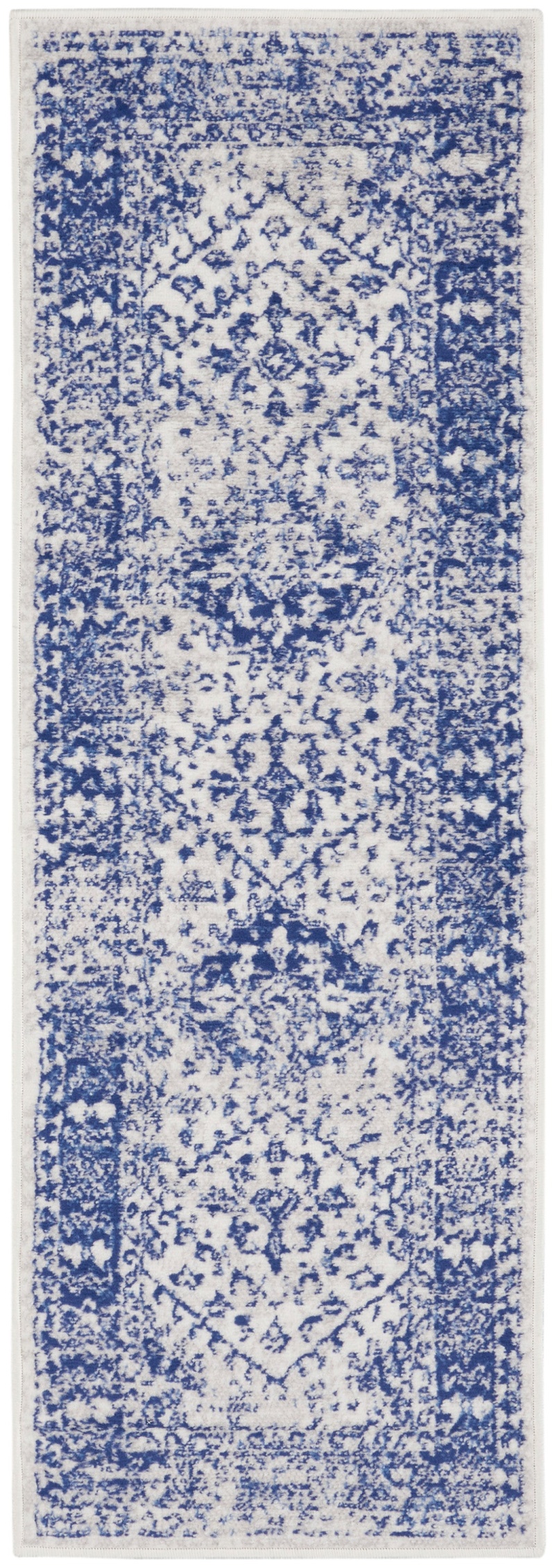 Whimsicle Ivory Navy Polypropylene Farmhouse Area Rug – 6 Ft Runner