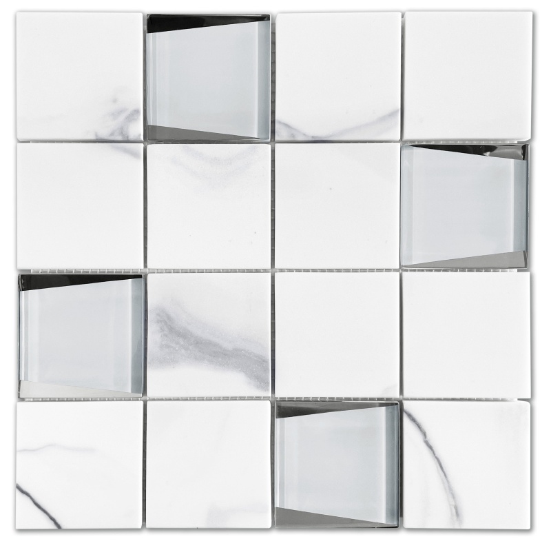 L'amour White Glass Mosaic - 3" X 3" - Mixed