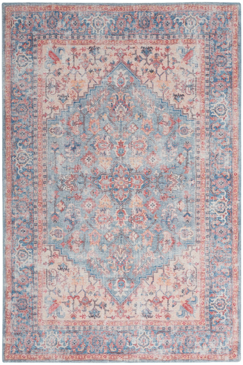 Machine Washable Series 1 Sr104 Blue / Multi Cotton Blend Vintage Area Rug