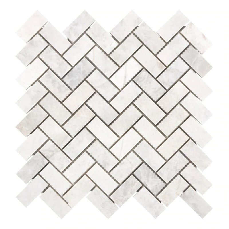 Bianco Congelato Dolomite Mosaic - 1" X 2" Herringbone - Leather