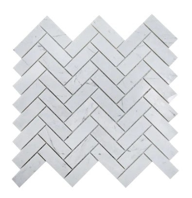 Valentino White Marble Mosaic - 1" X 3" Herringbone - Honed