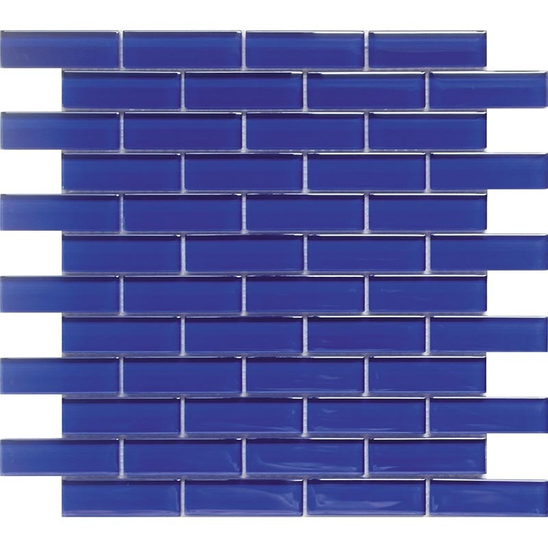 Color Palette Cobalt Blue Glass Mosaic - 1" X 3" Brick - Glossy