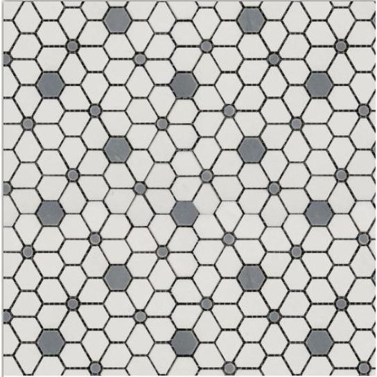 Luxe Thassos White With Azul Imperial Marble Mosaic - Cosmos - Polished