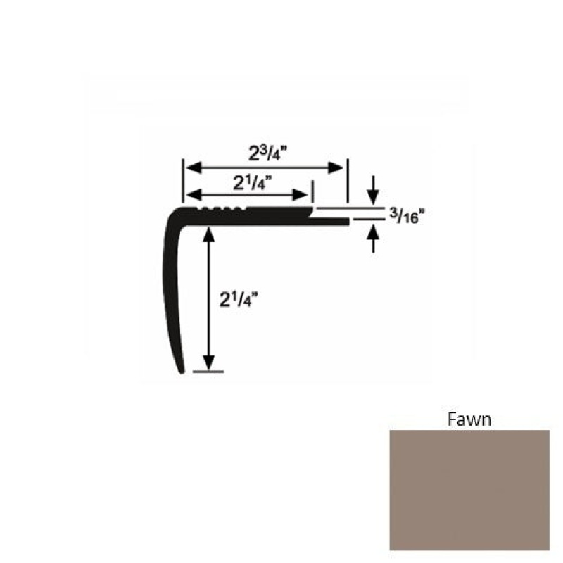 Solid M07 Fawn Rubber Modified Underlap Stair Nosing (Sq) - 2 3/4" X 9 Ft (108")