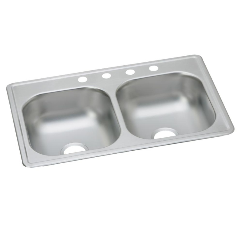 D233194 Dayton Stainless Steel Drop In Double Bowl Kitchen Sink - 33" X 19" X 6 7/16" With 4 Holes - Stainless Steel