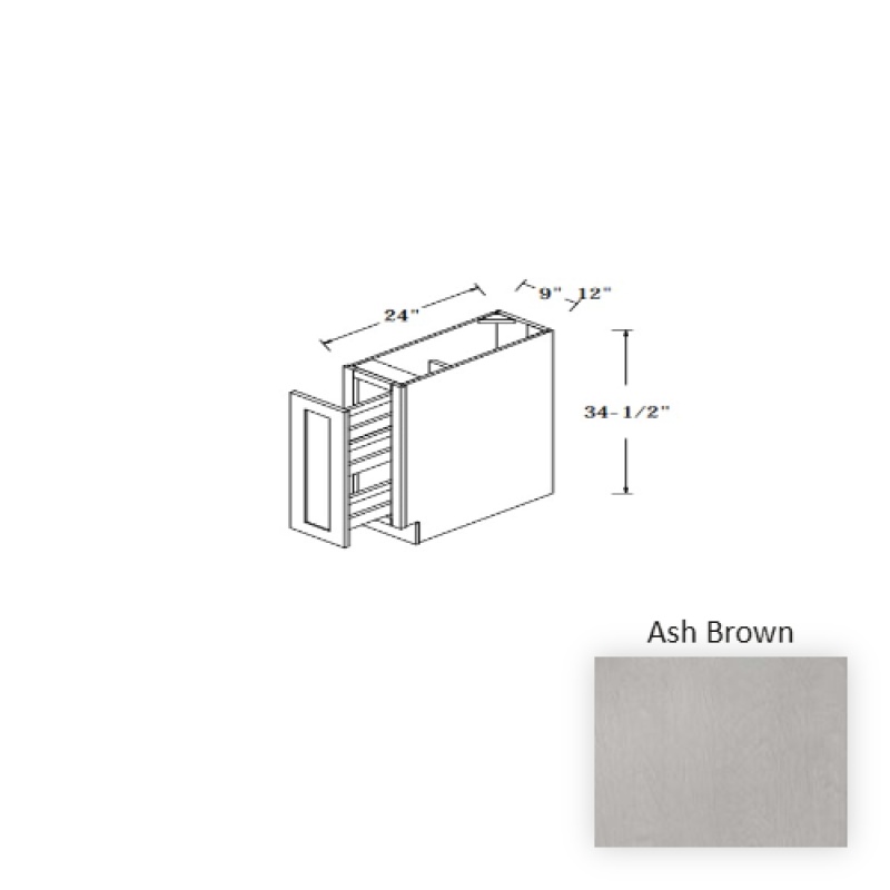 Ash Brown Wood Kitchen Spice Rack Base - 9" X 24" X 34.5" - Ash Brown