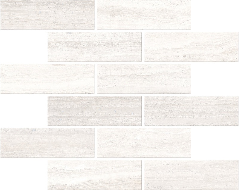 Zenit White Porcelain Mosaic - 2" x 6" Brick - Honed