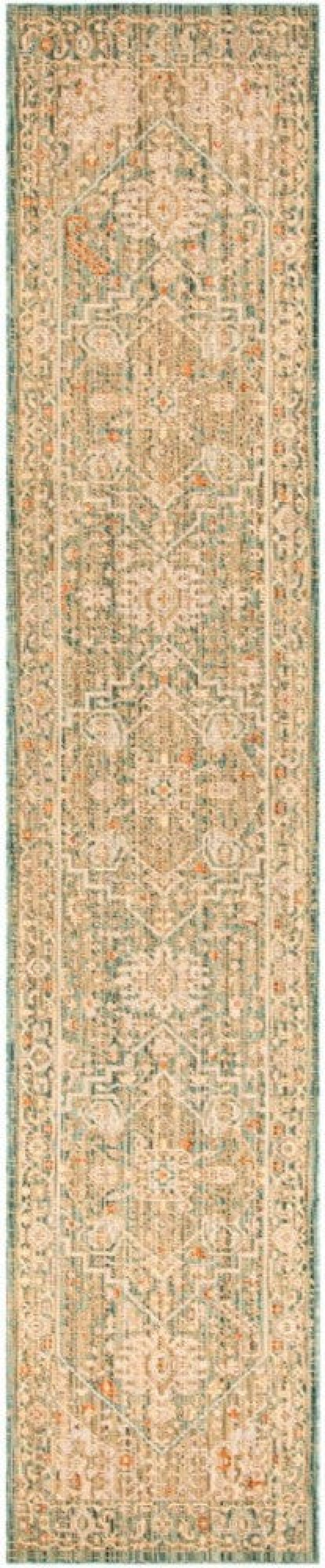 Antique Bloom Teal Anb03 Wool Blend Traditional Area Rug - 12 Ft Runner - Teal