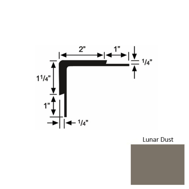 Solid 16 Lunar Dust Rubber Double Flange Carpet Stair Nosing (Sq) - 2" X 9 Ft (108")