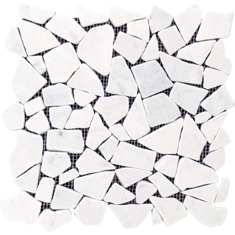 White Carrara Marble Pebble - 12" X 12" - Flat Tumbled